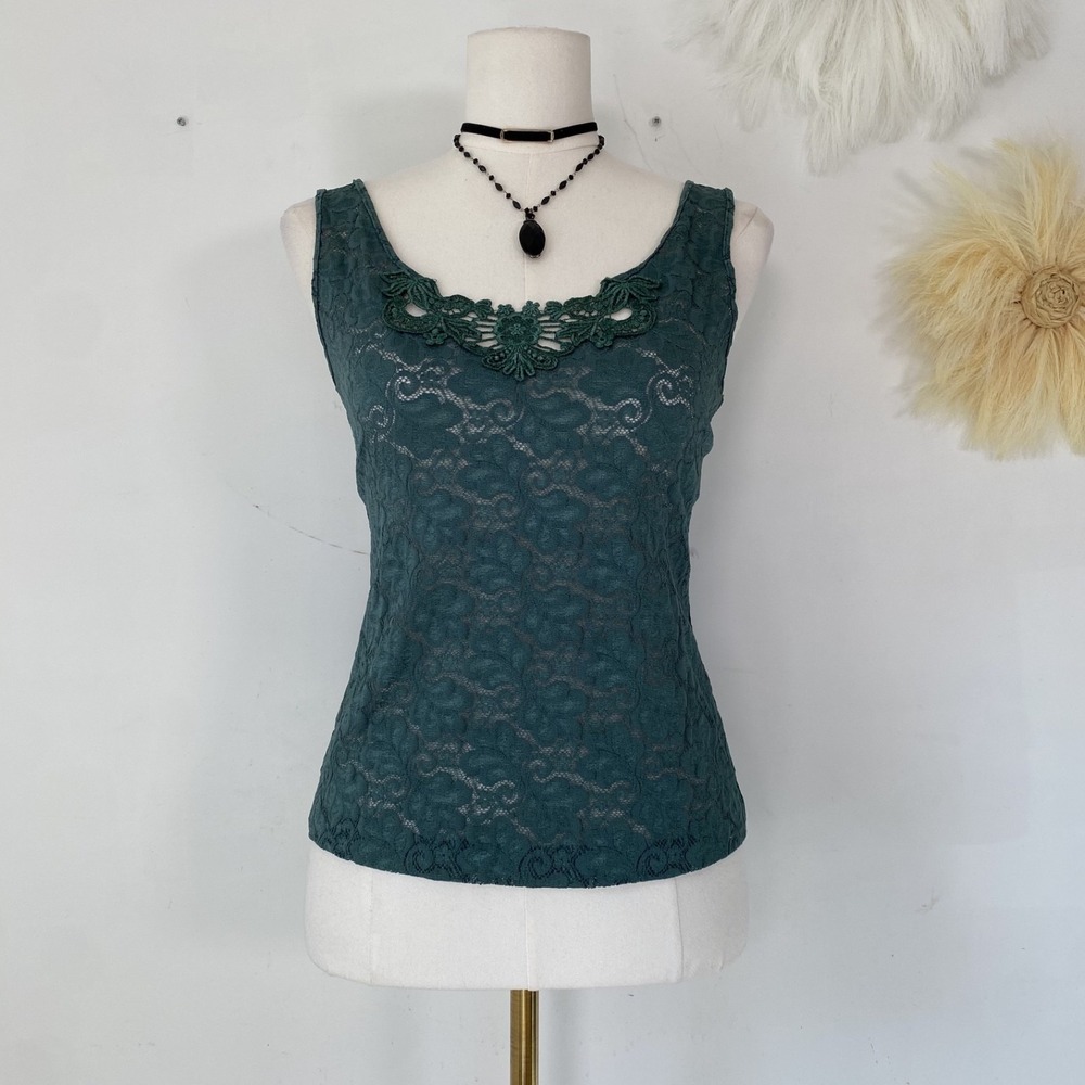 Vintage Y2K Fairy Grunge Lace Tank Top Cami Size M‎ Petite Stretch Whimsigoth